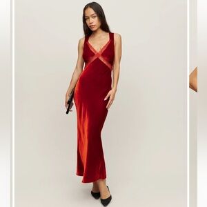 Reformation Lorenzo Velvet Dress Blood Orange - Size S NWT